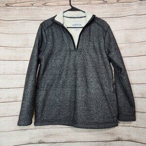 Orvis Sherpa Fleece Lined Tweed Gray 1/4 Zip Pullover Sweater Jacket Men's Small